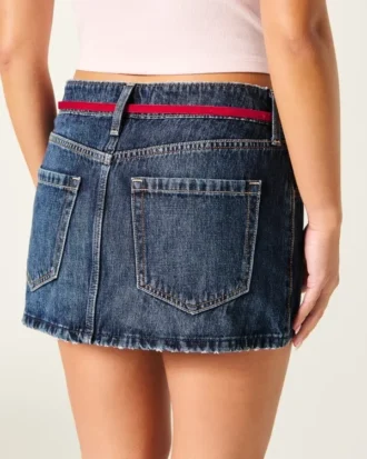 Düşük Bel Bağcıklı Denim Mini Etek
