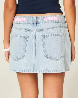 Düşük Bel Bağcıklı Denim Mini Etek