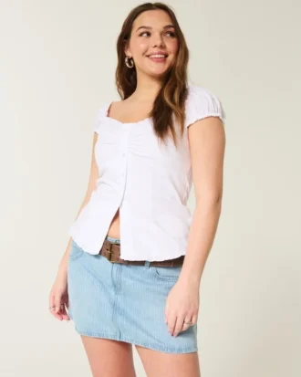 Düşük Bel Demiryolu Şeritli Denim Mini Etek