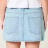 Düşük Bel Demiryolu Şeritli Denim Mini Etek
