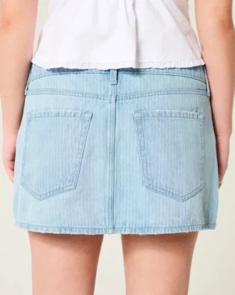 Düşük Bel Demiryolu Şeritli Denim Mini Etek