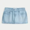 Düşük Bel Demiryolu Şeritli Denim Mini Etek