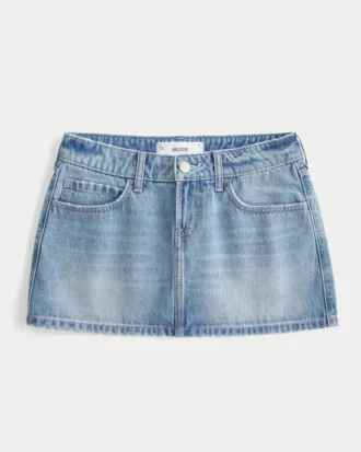 Düşük Bel Denim Mini Etek