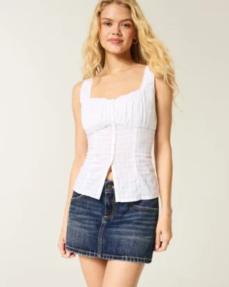 Düşük Bel Denim Mini Etek