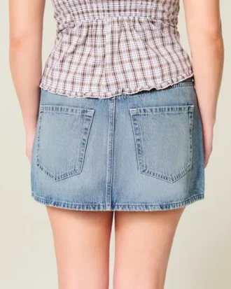 Düşük Bel Denim Mini Etek