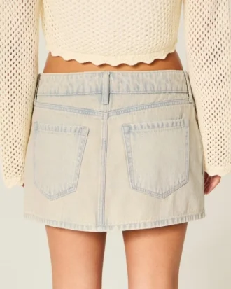 Düşük Bel Denim Mini Etek