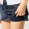 Düşük Bel Denim Mini Etek
