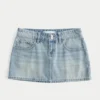 Düşük Bel Denim Mini Etek