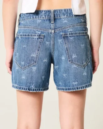Düşük Bel Fiyonk Desenli Bol Denim Şort