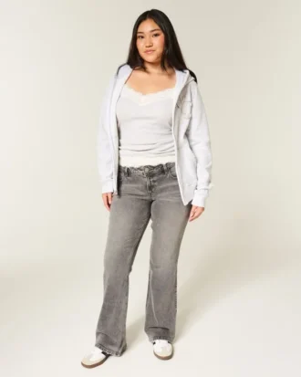 Düşük Bel Gri Bootcut Kot Pantolon