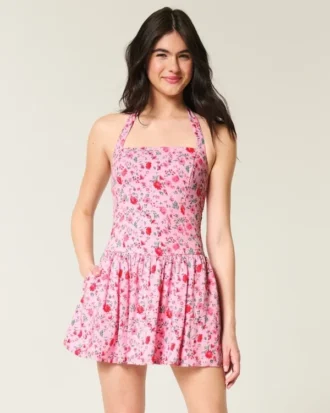 Düşük Bel Halter Mini Elbise