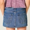 Düşük Bel Çivili Denim Mini Etek