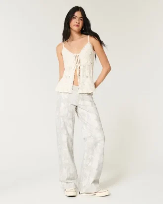Düşük Bel Kamuflaj Baggy Kot Pantolon