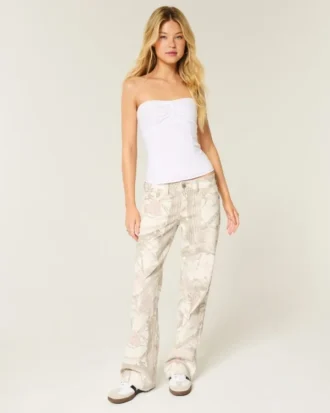 Düşük Bel Kamuflaj Baggy Kot Pantolon