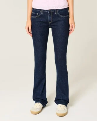 Düşük Bel Koyu Yıkama Bootcut Kot Pantolon