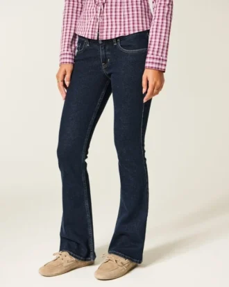 Düşük Bel Koyu Yıkama Bootcut Kot Pantolon