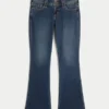 Düşük Bel Koyu Yıkama Bootcut Kot Pantolon