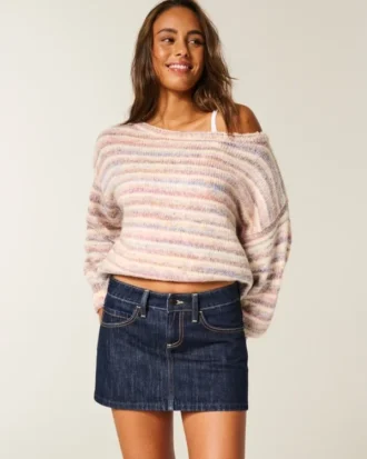 Düşük Bel Koyu Yıkama Denim Mini Etek
