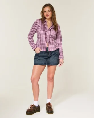 Düşük Bel Koyu Yıkama Denim Mini Etek