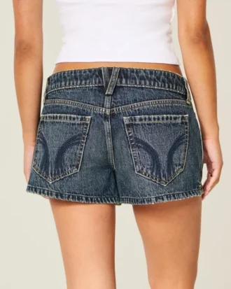 Düşük Bel Koyu Yıkama Denim Mini Şort