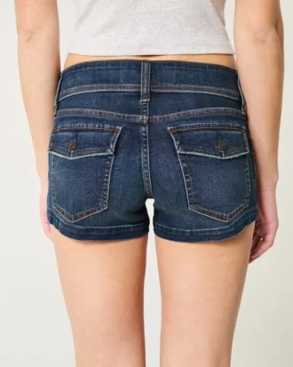 Düşük Bel Koyu Yıkama Denim Şort
