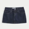 Düşük Bel Koyu Yıkama Ekose Cepli Denim Mini Etek