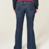 Düşük Bel Koyu Yıkama Kırmızı Bağcıklı Bel Bootcut Kot Pantolon Düşük Bel Koyu Yıkama Kırmızı Bağcıklı Bel Bootcut Kot Pantolon