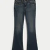Düşük Bel Koyu Yıkama Nakışlı Bootcut Kot Pantolon Düşük Bel Koyu Yıkama Nakışlı Bootcut Kot Pantolon
