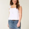 Düşük Bel Nakışlı Denim Mini Etek