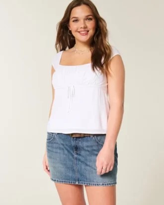 Düşük Bel Nakışlı Denim Mini Etek