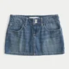 Düşük Bel Nakışlı Denim Mini Etek
