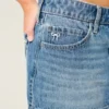 Düşük Bel Nakışlı Fiyonklu Denim Mini Etek