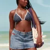 Düşük Bel Orta Yıkama Bayraklı Nakışlı Denim Mini Etek Düşük Bel Orta Yıkama Bayraklı Nakışlı Denim Mini Etek