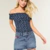 Düşük Bel Orta Yıkama Bayraklı Nakışlı Denim Mini Etek Düşük Bel Orta Yıkama Bayraklı Nakışlı Denim Mini Etek