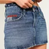 Düşük Bel Orta Yıkama Bayraklı Nakışlı Denim Mini Etek Düşük Bel Orta Yıkama Bayraklı Nakışlı Denim Mini Etek