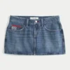 Düşük Bel Orta Yıkama Bayraklı Nakışlı Denim Mini Etek Düşük Bel Orta Yıkama Bayraklı Nakışlı Denim Mini Etek