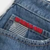 Düşük Bel Orta Yıkama Bayraklı Nakışlı Denim Mini Etek Düşük Bel Orta Yıkama Bayraklı Nakışlı Denim Mini Etek