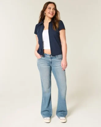 Düşük Bel Orta Yıkama Bootcut Kot Pantolon