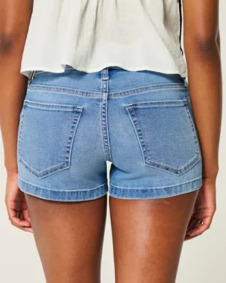 Düşük Bel Orta Yıkama Denim Kısa Şort