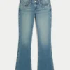 Düşük Bel Orta Yıkama Çivili Bootcut Kot Pantolon Düşük Bel Orta Yıkama Çivili Bootcut Kot Pantolon
