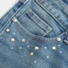 Düşük Bel Orta Yıkama Çivili Bootcut Kot Pantolon Düşük Bel Orta Yıkama Çivili Bootcut Kot Pantolon