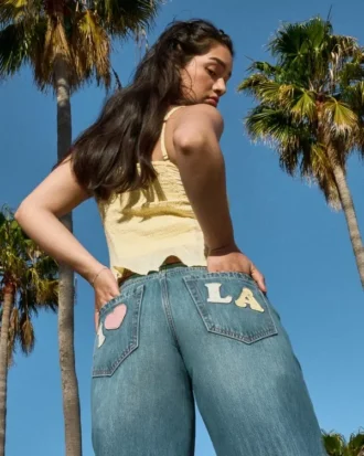 Düşük Bel Orta Yıkama Los Angeles Grafik Baggy Jeans