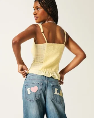 Düşük Bel Orta Yıkama Los Angeles Grafik Baggy Jeans