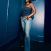 Düşük Bel Orta Yıkama Nakışlı Çiçek Desenli Bootcut Kot Pantolon Düşük Bel Orta Yıkama Nakışlı Çiçek Desenli Bootcut Kot Pantolon