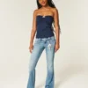 Düşük Bel Orta Yıkama Nakışlı Çiçek Desenli Bootcut Kot Pantolon Düşük Bel Orta Yıkama Nakışlı Çiçek Desenli Bootcut Kot Pantolon