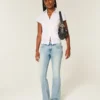 Düşük Bel Orta Yıkama Nakışlı Kelebek Bootcut Kot Pantolon