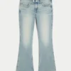 Düşük Bel Orta Yıkama Nakışlı Kelebek Bootcut Kot Pantolon