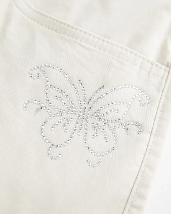 Düşük Bel Shine Butterfly Twill Mini Etek