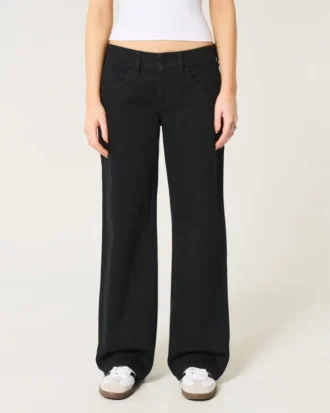 Düşük Bel Siyah Bol Kot Pantolon