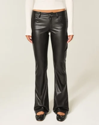 Düşük Bel Suni Deri Bootcut Pantolon